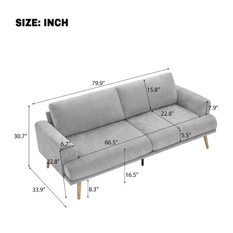 79.9 Canapé de salon, canapé 3 places avec pieds en bois d'hévéa, fauteuil de canapé pour maison/appartement, gris - ModernLuxe