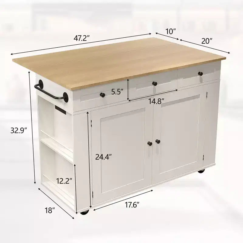 47,2 Chariot de cuisine mobile sur roulettes, îlot de cuisine roulant avec comptoir rabattable, station de recharge, étagères coulissantes et grand espace de rangement