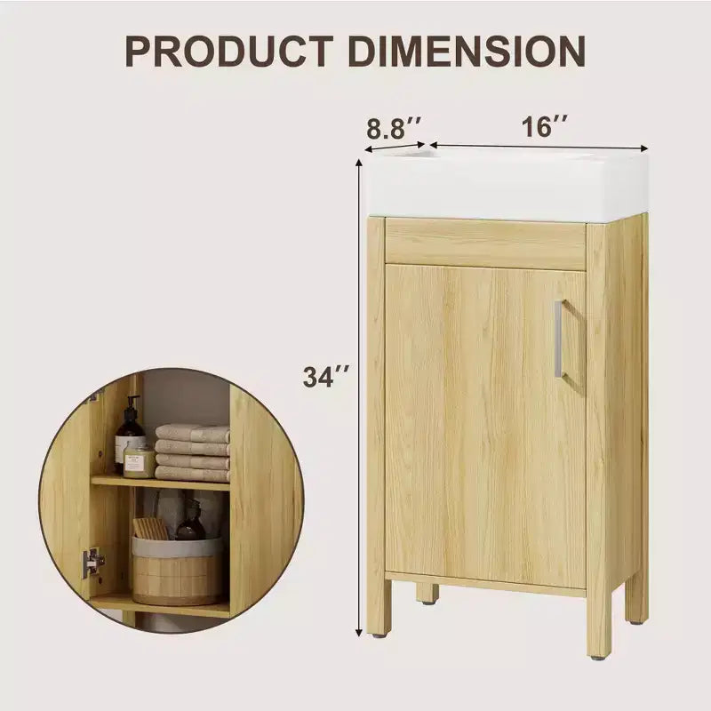 Meuble-lavabo de salle de bain moderne peu encombrant avec vasque - Meuble autonome en bois de 40 cm, poignée en métal, style rustique, montage facile