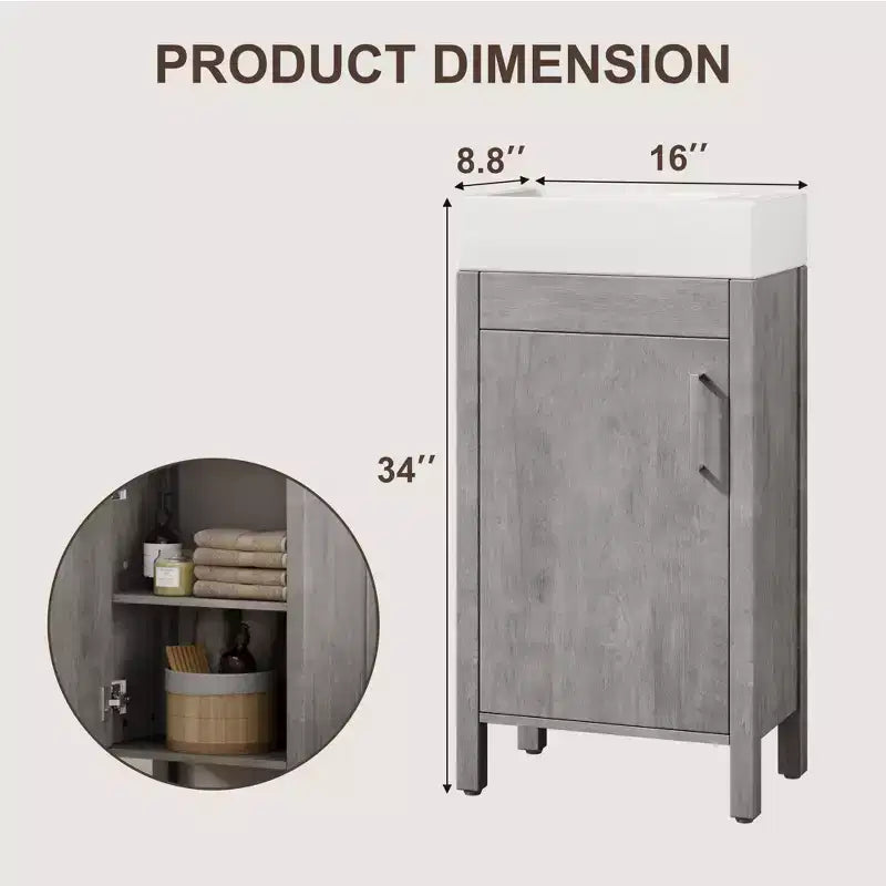 Meuble-lavabo de salle de bain moderne peu encombrant avec vasque - Meuble autonome en bois de 40 cm, poignée en métal, style rustique, montage facile