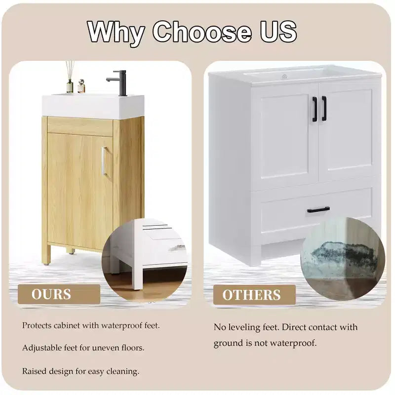 Meuble-lavabo de salle de bain moderne peu encombrant avec vasque - Meuble autonome en bois de 40 cm, poignée en métal, style rustique, montage facile