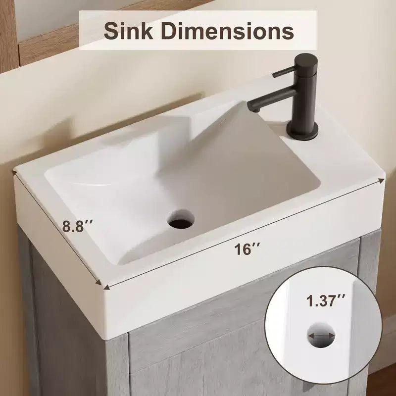 Meuble-lavabo de salle de bain moderne peu encombrant avec vasque - Meuble autonome en bois de 40 cm, poignée en métal, style rustique, montage facile