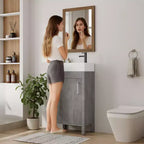 Meuble-lavabo de salle de bain moderne peu encombrant avec vasque - Meuble autonome en bois de 40 cm, poignée en métal, style rustique, montage facile