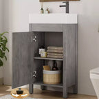 Space-Saving Modern Bathroom Vanity with basin - 16 Inch Freestanding Wooden Cabinet, Metal Handle, Farmhouse Style, Easy Assembly