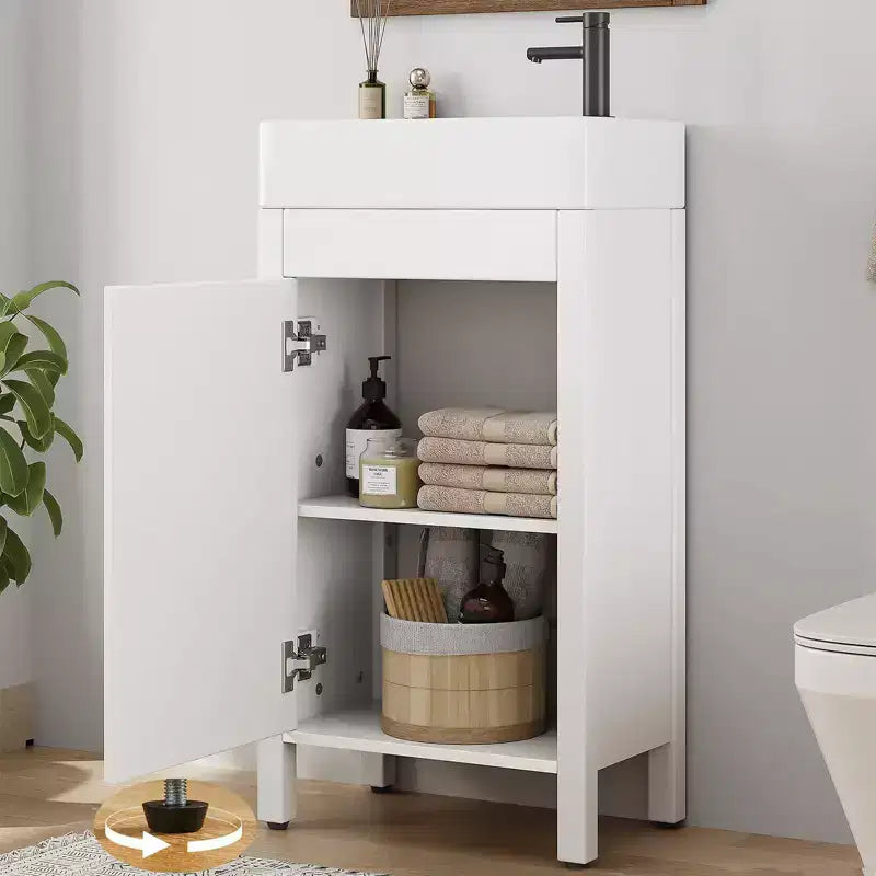Meuble-lavabo de salle de bain moderne peu encombrant avec vasque - Meuble autonome en bois de 40 cm, poignée en métal, style rustique, montage facile