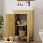 Meuble-lavabo de salle de bain moderne peu encombrant avec vasque - Meuble autonome en bois de 40 cm, poignée en métal, style rustique, montage facile