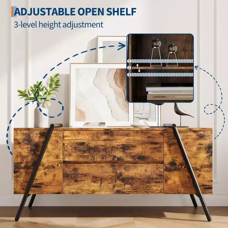 Meuble TV jusqu'à 60 pouces, Meuble TV moderne avec tiroirs de rangement et pieds en métal en forme de U, Console multimédia pour salon