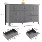 Commode moderne de 137 cm de large à 7 tiroirs avec poignées métalliques, commode en bois et meuble de rangement pour chambre, salon et entrée