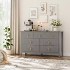 Commode moderne de 137 cm de large à 7 tiroirs avec poignées métalliques, commode en bois et meuble de rangement pour chambre, salon et entrée
