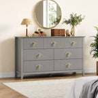 Commode moderne de 137 cm de large à 7 tiroirs avec poignées métalliques, commode en bois et meuble de rangement pour chambre, salon et entrée