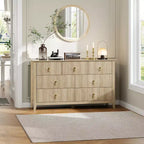 Commode moderne de 137 cm de large à 7 tiroirs avec poignées métalliques, commode en bois et meuble de rangement pour chambre, salon et entrée