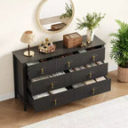 Commode moderne de 137 cm de large à 7 tiroirs avec poignées métalliques, commode en bois et meuble de rangement pour chambre, salon et entrée
