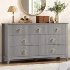 Commode moderne de 137 cm de large à 7 tiroirs avec poignées métalliques, commode en bois et meuble de rangement pour chambre, salon et entrée