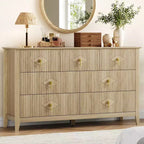 Commode moderne de 137 cm de large à 7 tiroirs avec poignées métalliques, commode en bois et meuble de rangement pour chambre, salon et entrée