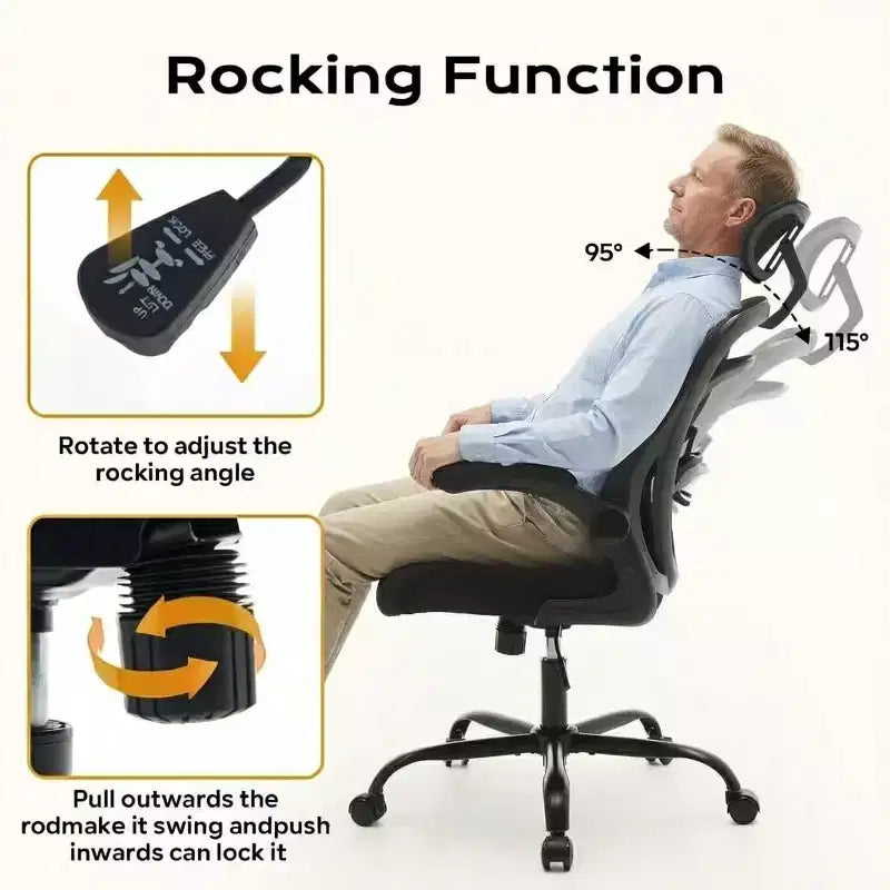 Chaise de bureau ergonomique confortable avec accoudoirs relevables, chaise de bureau d'ordinateur à siège large avec support lombaire pour chambre à coucher, salle d'étude et jeux pour étudiants