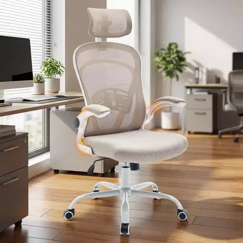 Chaise de bureau ergonomique confortable avec accoudoirs relevables, chaise de bureau d'ordinateur à siège large avec support lombaire pour chambre à coucher, salle d'étude et jeux pour étudiants