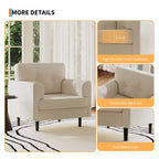 Fauteuil d'appoint ergonomique en lin de 38 pouces de large, fauteuil moderne une place avec mousse haute densité et accoudoirs larges pour le salon, le bureau et la chambre à coucher