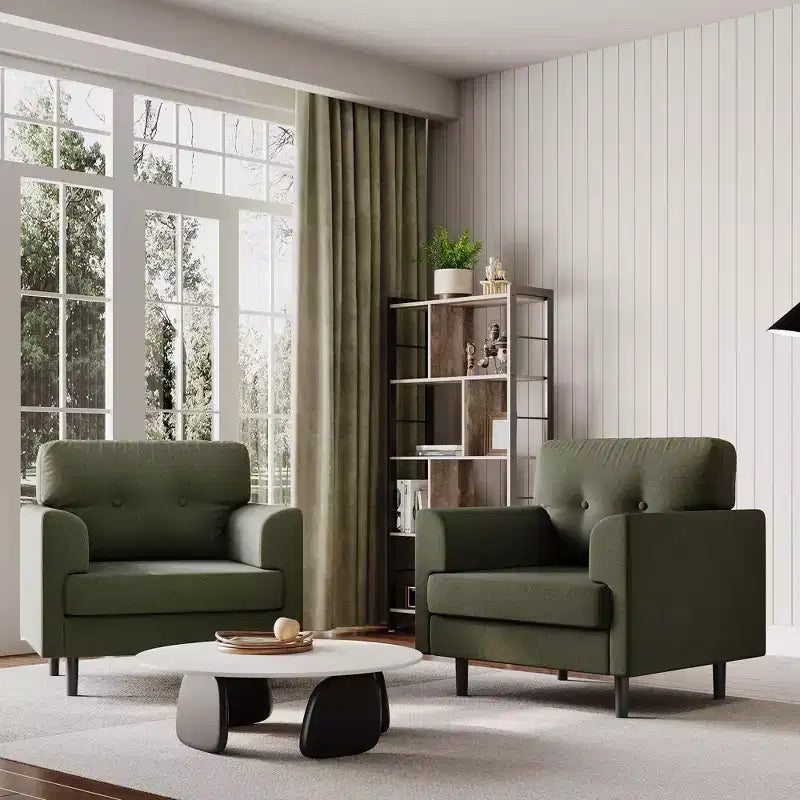 Fauteuil d'appoint ergonomique en lin de 38 pouces de large, fauteuil moderne une place avec mousse haute densité et accoudoirs larges pour le salon, le bureau et la chambre à coucher