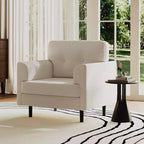 Fauteuil d'appoint ergonomique en lin de 38 pouces de large, fauteuil moderne une place avec mousse haute densité et accoudoirs larges pour le salon, le bureau et la chambre à coucher