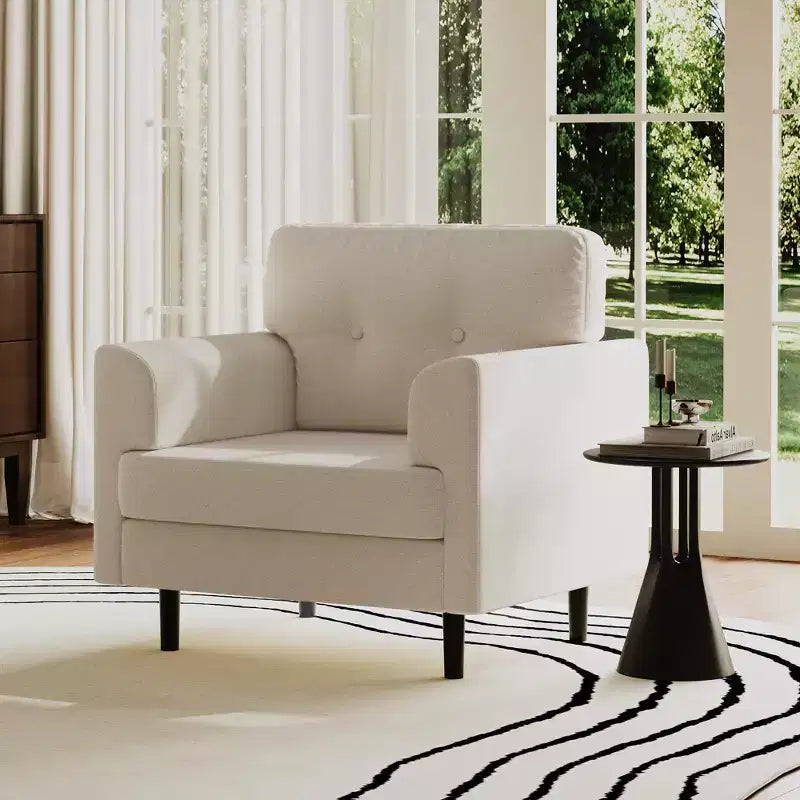 Fauteuil d'appoint ergonomique en lin de 38 pouces de large, fauteuil moderne une place avec mousse haute densité et accoudoirs larges pour le salon, le bureau et la chambre à coucher