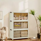 Compact Stackable Plastic Storage Bin with Lid, Collapsible Storage Drawer, Magnetic Doors, for Home, Office
