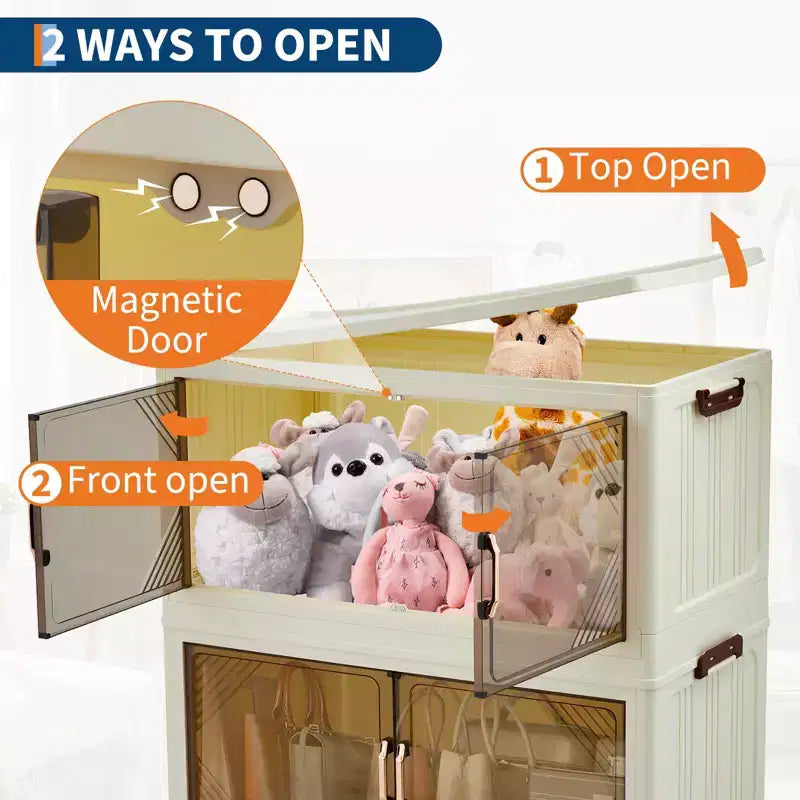 Compact Stackable Plastic Storage Bin with Lid, Collapsible Storage Drawer, Magnetic Doors, for Home, Office