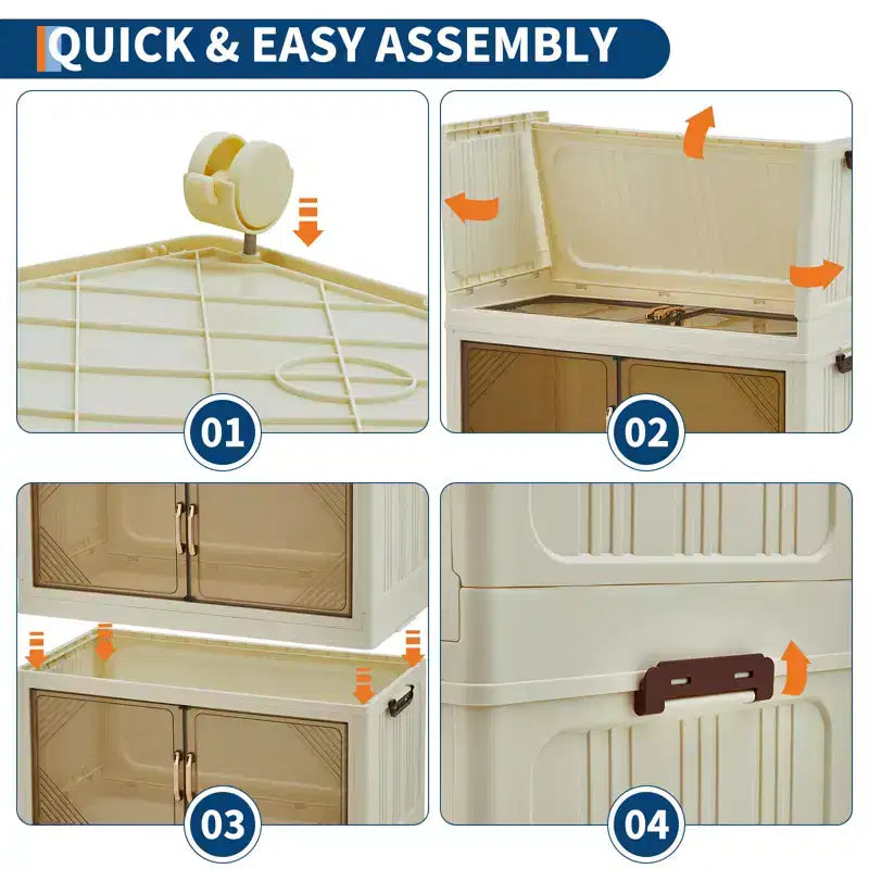 Compact Stackable Plastic Storage Bin with Lid, Collapsible Storage Drawer, Magnetic Doors, for Home, Office