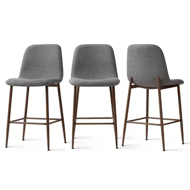 Lot de 3 tabourets de bar hauteur comptoir, tabourets d'îlot de cuisine rembourrés de 65 cm avec pieds en métal, chaises de bar à dossier incurvé pour salle à manger-Panipeachy