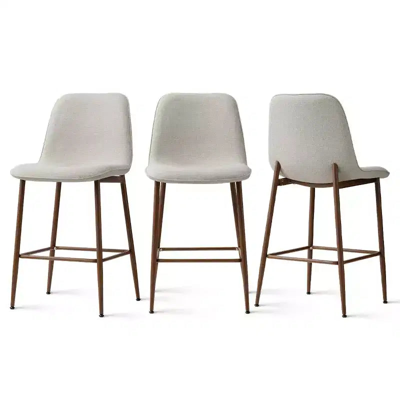 Lot de 3 tabourets de bar hauteur comptoir, tabourets d'îlot de cuisine rembourrés de 65 cm avec pieds en métal, chaises de bar à dossier incurvé pour salle à manger-Panipeachy