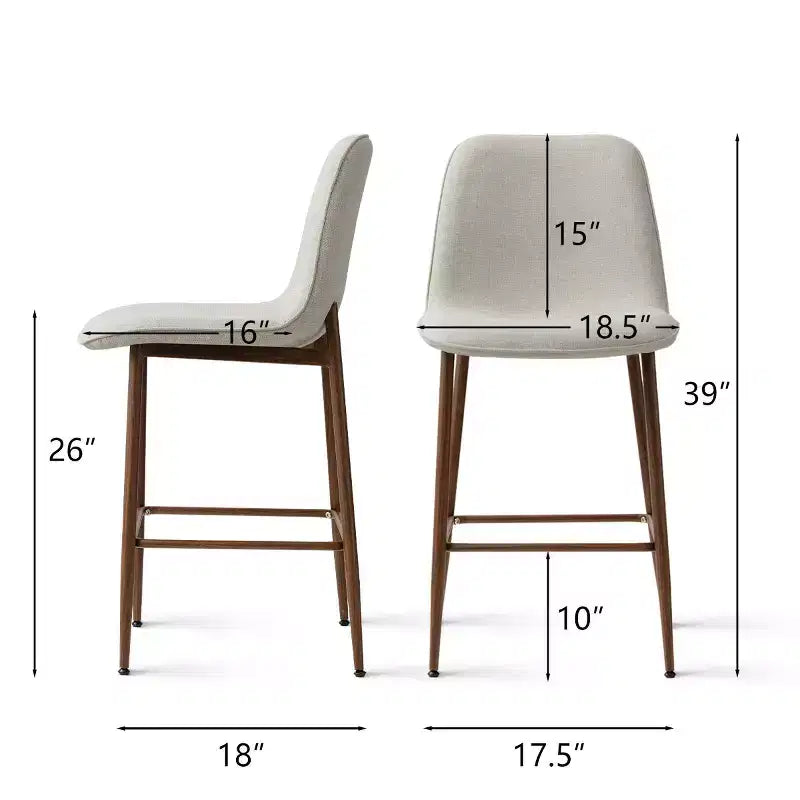 Lot de 3 tabourets de bar hauteur comptoir, tabourets d'îlot de cuisine rembourrés de 65 cm avec pieds en métal, chaises de bar à dossier incurvé pour salle à manger-Panipeachy