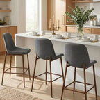 Lot de 3 tabourets de bar hauteur comptoir, tabourets d'îlot de cuisine rembourrés de 65 cm avec pieds en métal, chaises de bar à dossier incurvé pour salle à manger-Panipeachy