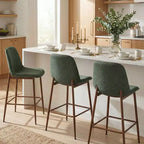 Lot de 3 tabourets de bar hauteur comptoir, tabourets d'îlot de cuisine rembourrés de 65 cm avec pieds en métal, chaises de bar à dossier incurvé pour salle à manger-Panipeachy