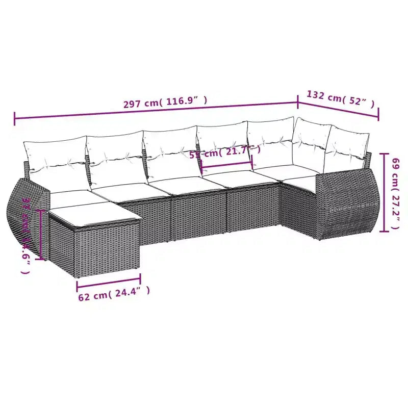 vidaXL 7 Piece Garden Sofa Set with Cushions Grey Poly Rattan
