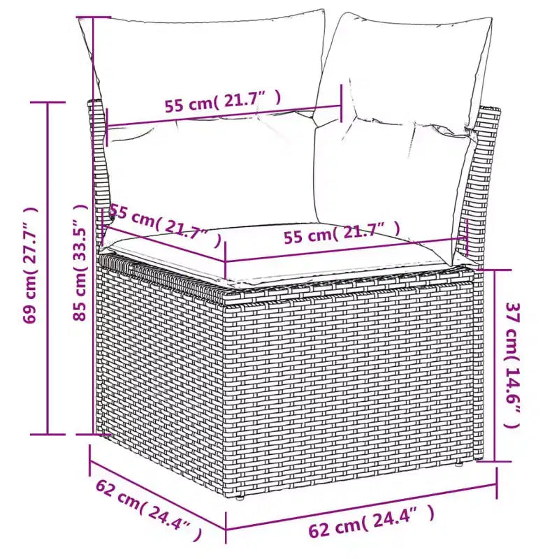 vidaXL Garden Sofa Set Black PE rattan Medium Modular Garden Sofa Set