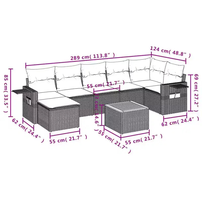 vidaXL Garden Sofa Set Black PE rattan Medium Modular Garden Sofa Set