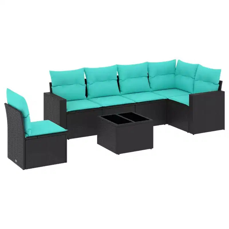 vidaXL 7 Piece Patio Sofa Set with Cushions Black Poly Rattan