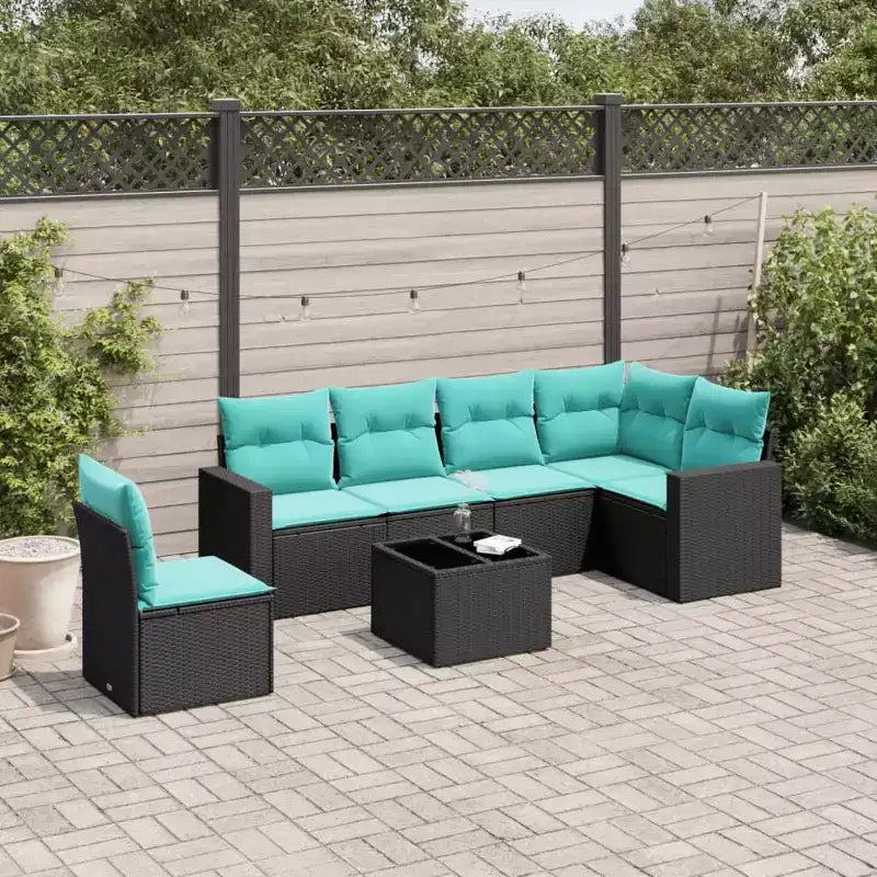 vidaXL Salon de jardin 7 pcs avec coussins résine tressée noir