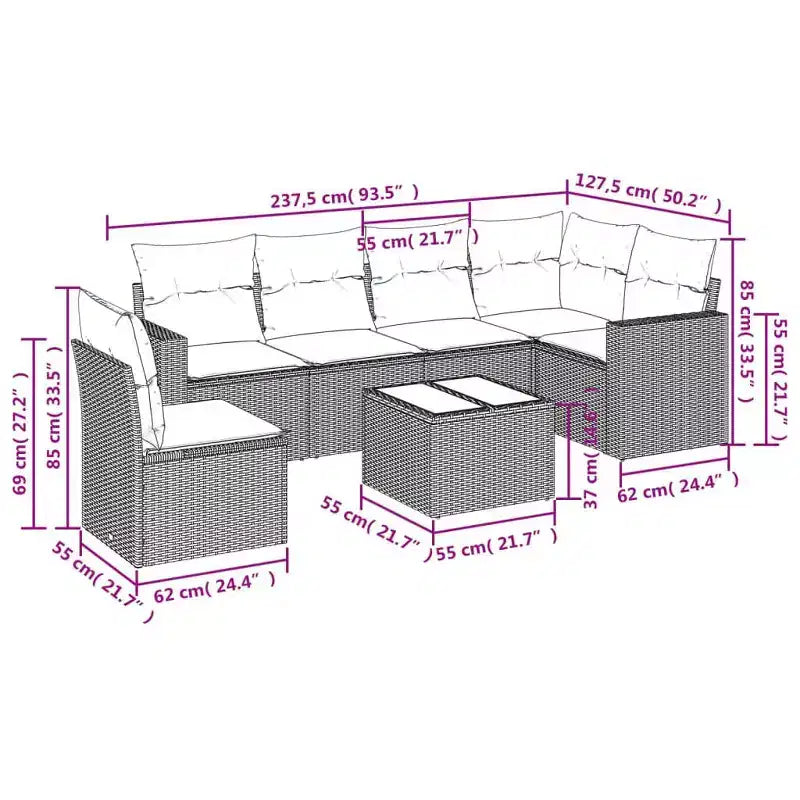 vidaXL Salon de jardin 7 pcs avec coussins résine tressée noir
