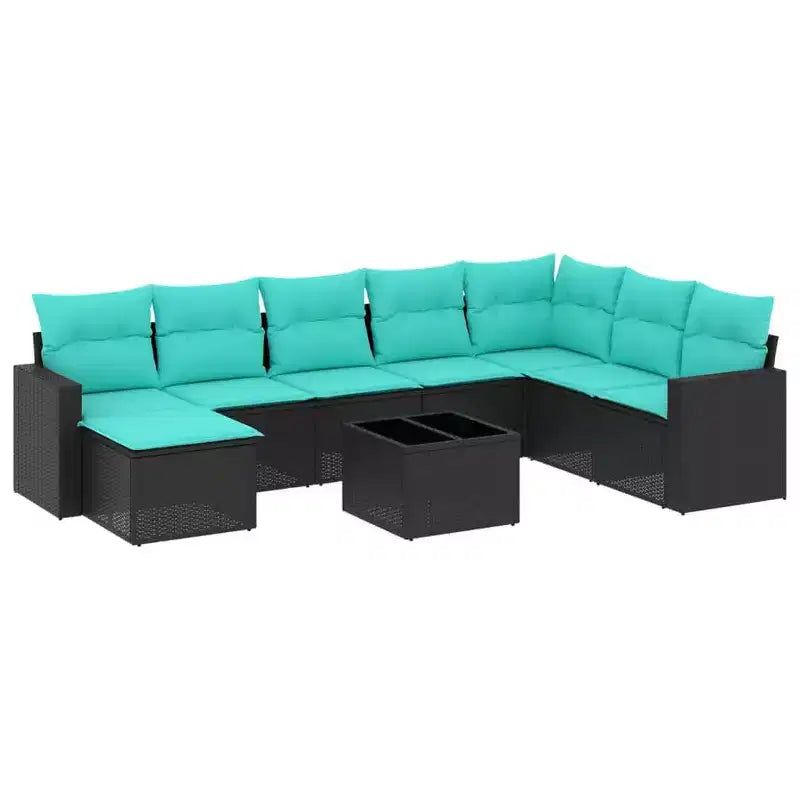vidaXL 9 Piece Patio Sofa Set with Cushions Black Poly Rattan