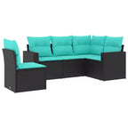 vidaXL 5 Piece Patio Sofa Set with Cushions Black Poly Rattan