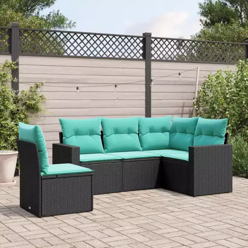 vidaXL Ensemble de canapés de jardin 5 pcs avec coussins résine tressée noir