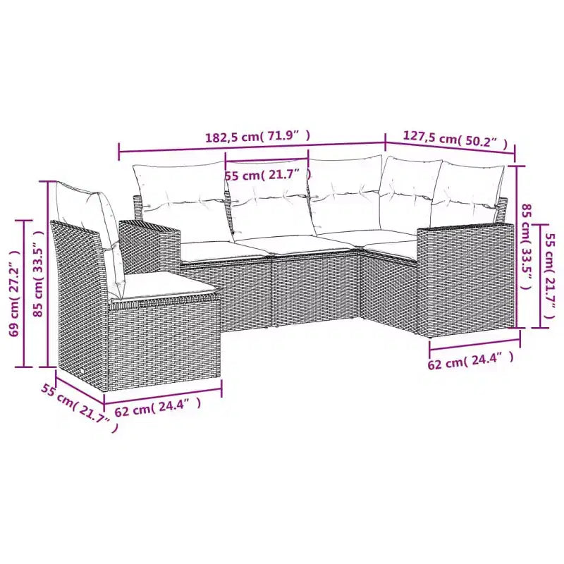 vidaXL Ensemble de canapés de jardin 5 pcs avec coussins résine tressée noir