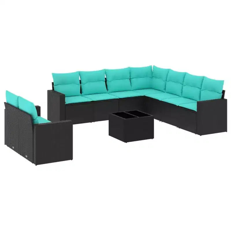 vidaXL 10 Piece Patio Sofa Set with Cushions Black Poly Rattan