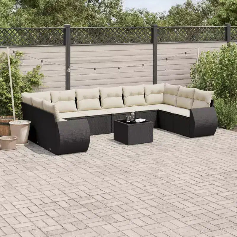 vidaXL Ensemble de canapés de jardin coussins noirs avec housses blanc crème