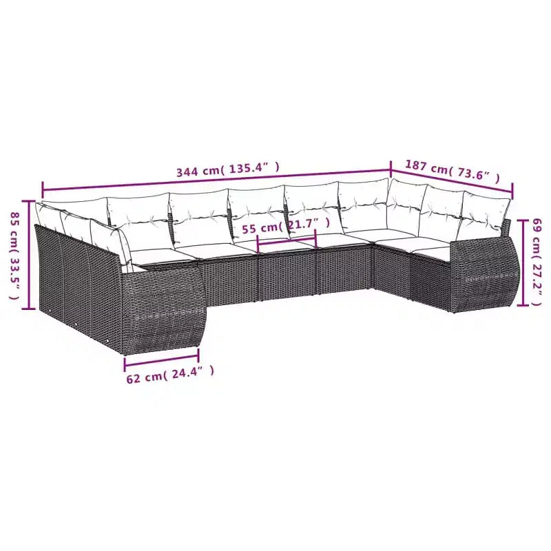 vidaXL Ensemble de canapés de jardin coussins noirs avec housses blanc crème
