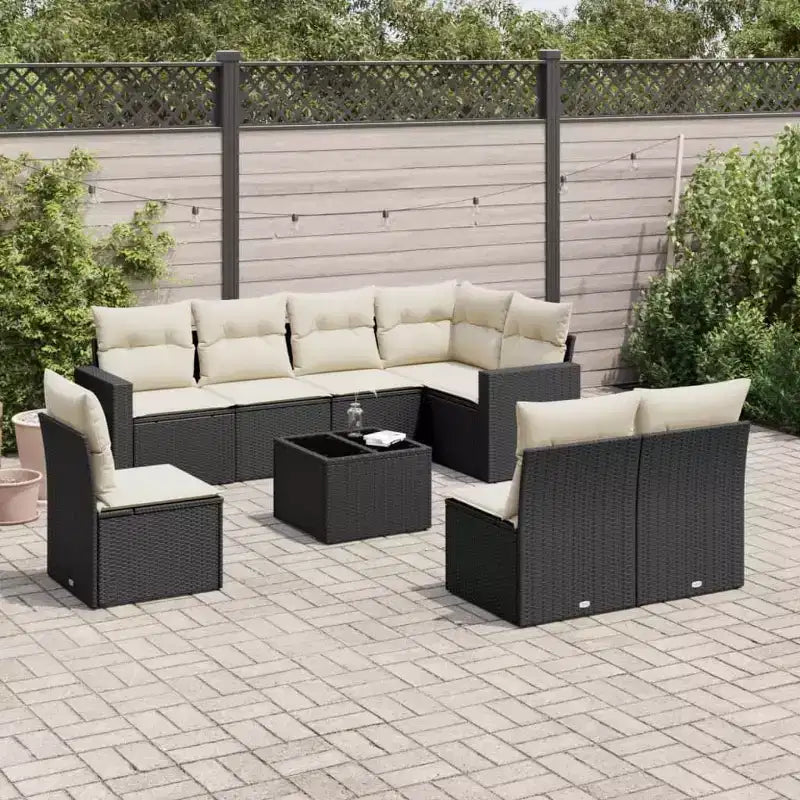vidaXL Ensemble de canapés de jardin noir, blanc crème