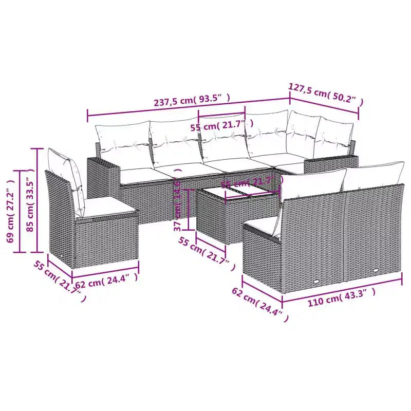 vidaXL Ensemble de canapés de jardin noir, blanc crème