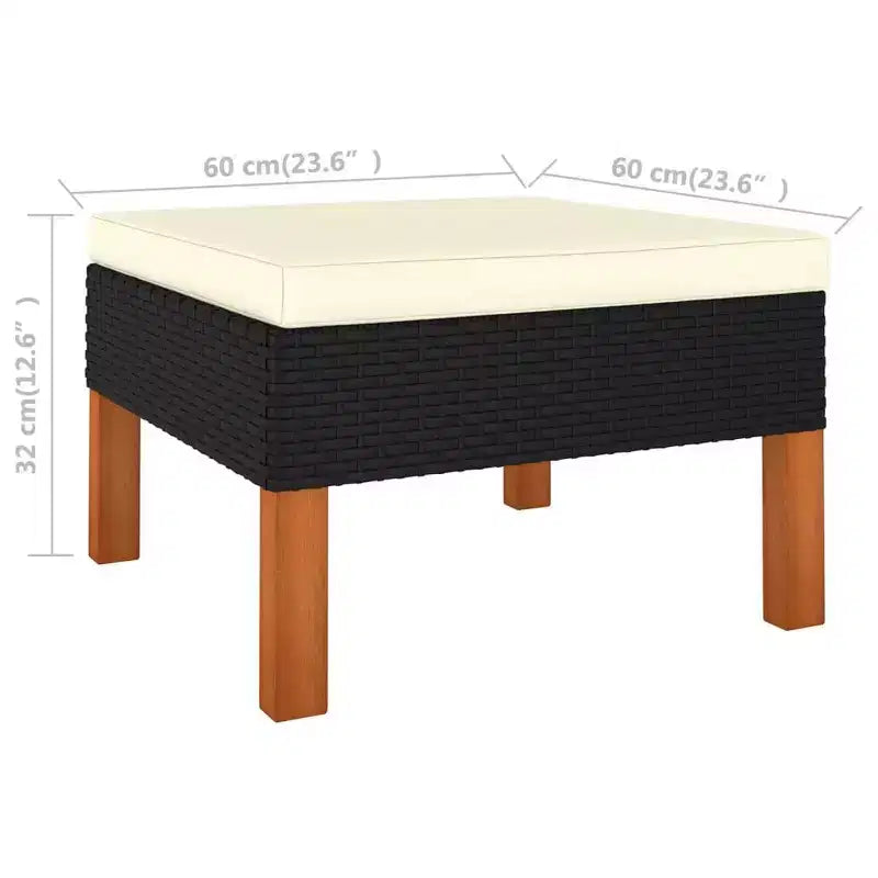 vidaXL Repose-pieds noir en rotin PE Pieds modulaires de taille moyenne Repose-pieds carré