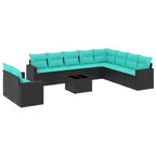 vidaXL 11 Piece Patio Sofa Set with Cushions Black Poly Rattan