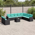 vidaXL Salon de jardin 11 pièces avec coussins en résine tressée noir